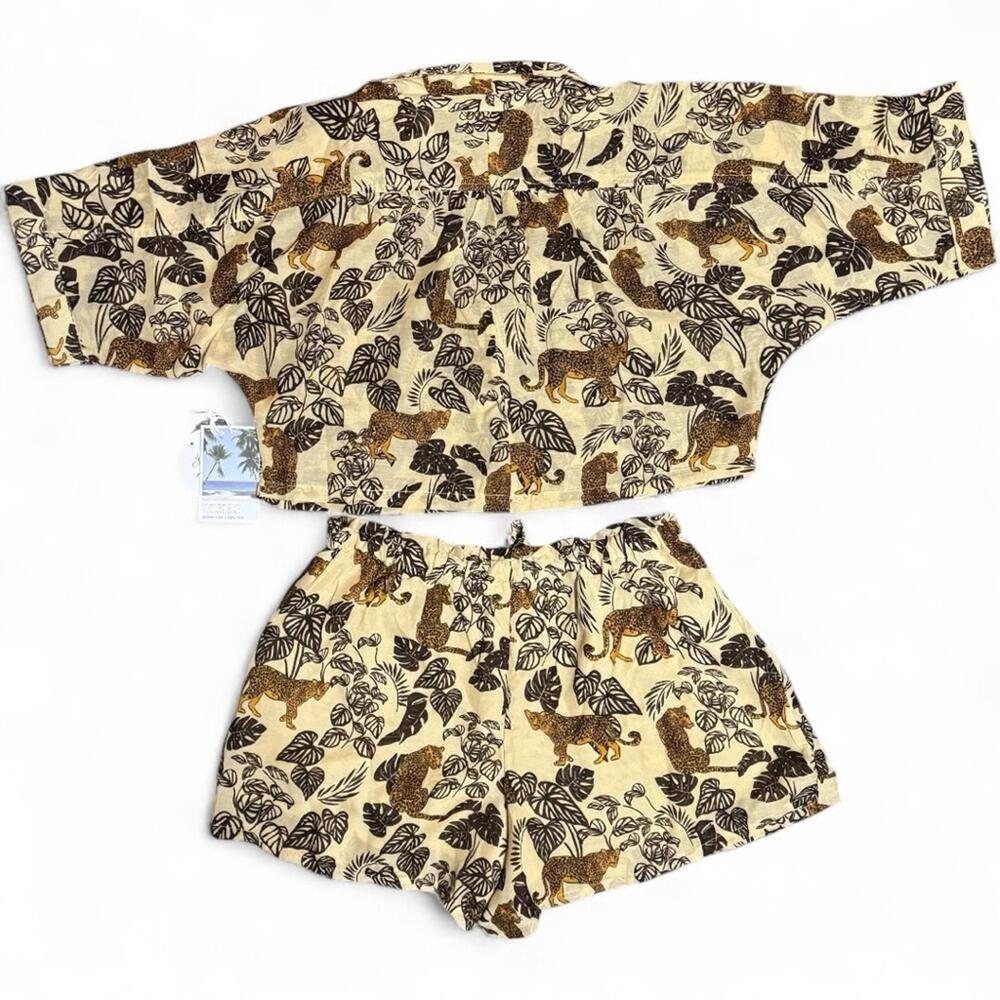 Safari Animal Print 2 Piece Set Crop Button Top Drawstring Shorts M Violet Sky - Picture 5 of 9